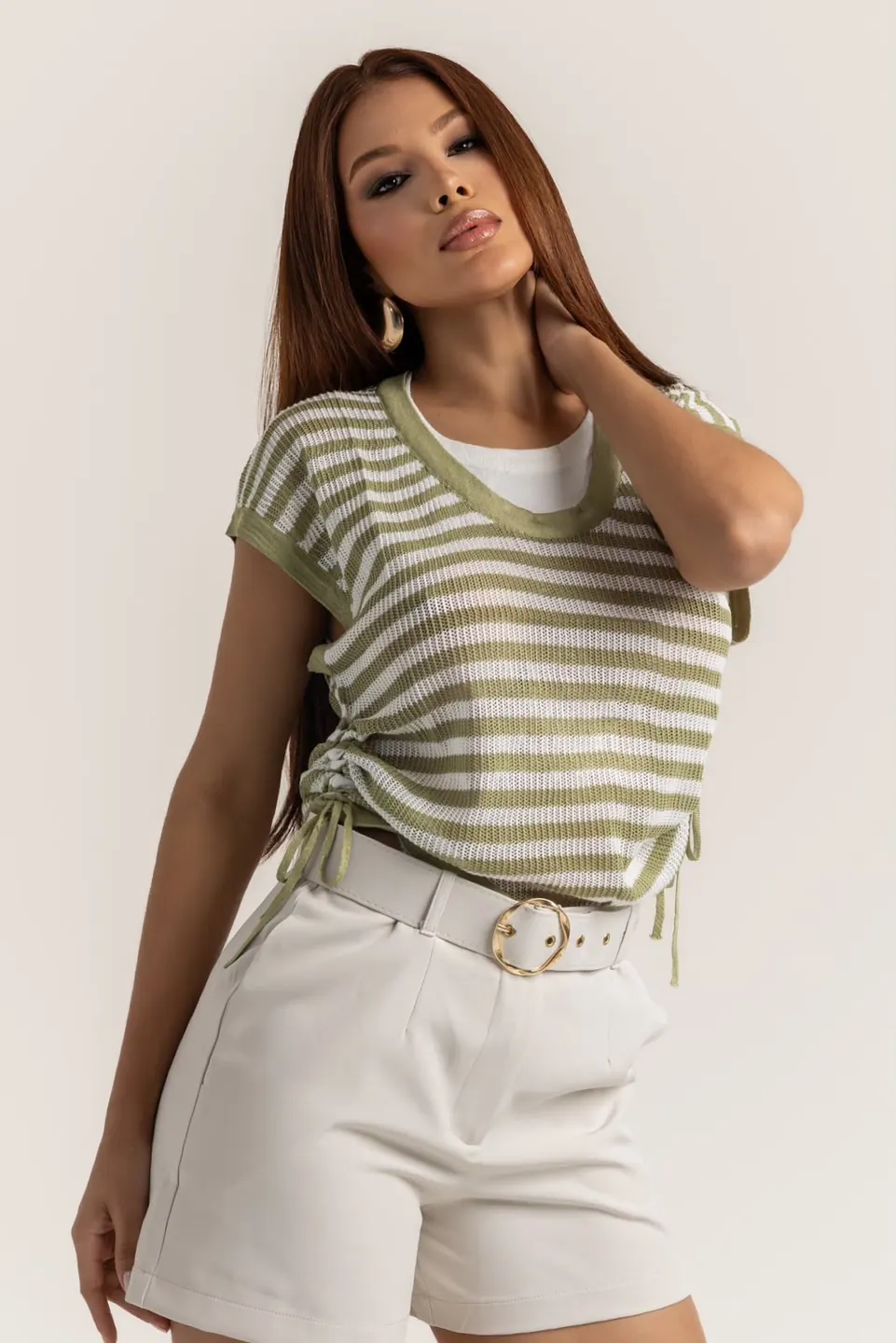Blusa Listrada Regulagem Lateral, foto 1 de 3