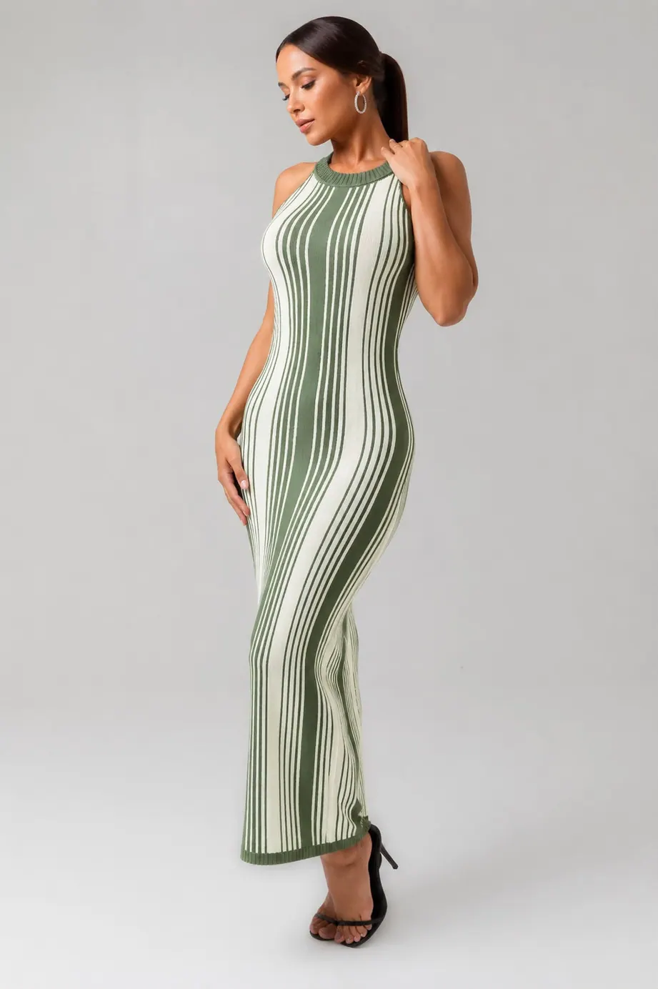 Vestido Longo Listra Vertical Modal Estruturado, foto 1 de 3