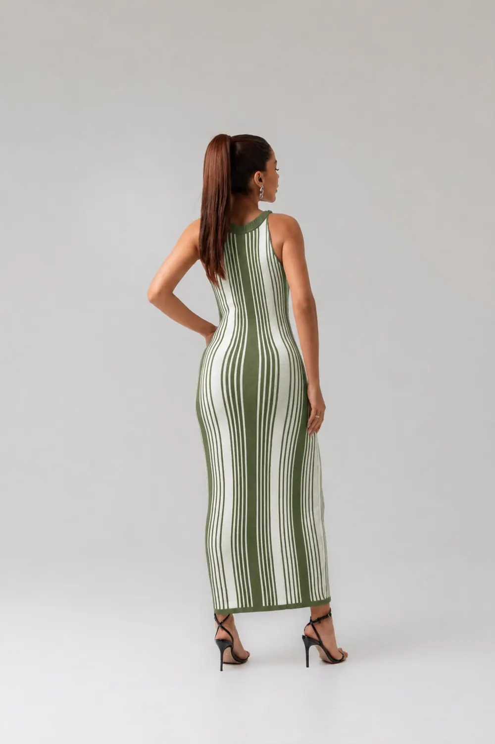 Vestido Longo Listra Vertical Modal Estruturado, foto 2 de 3